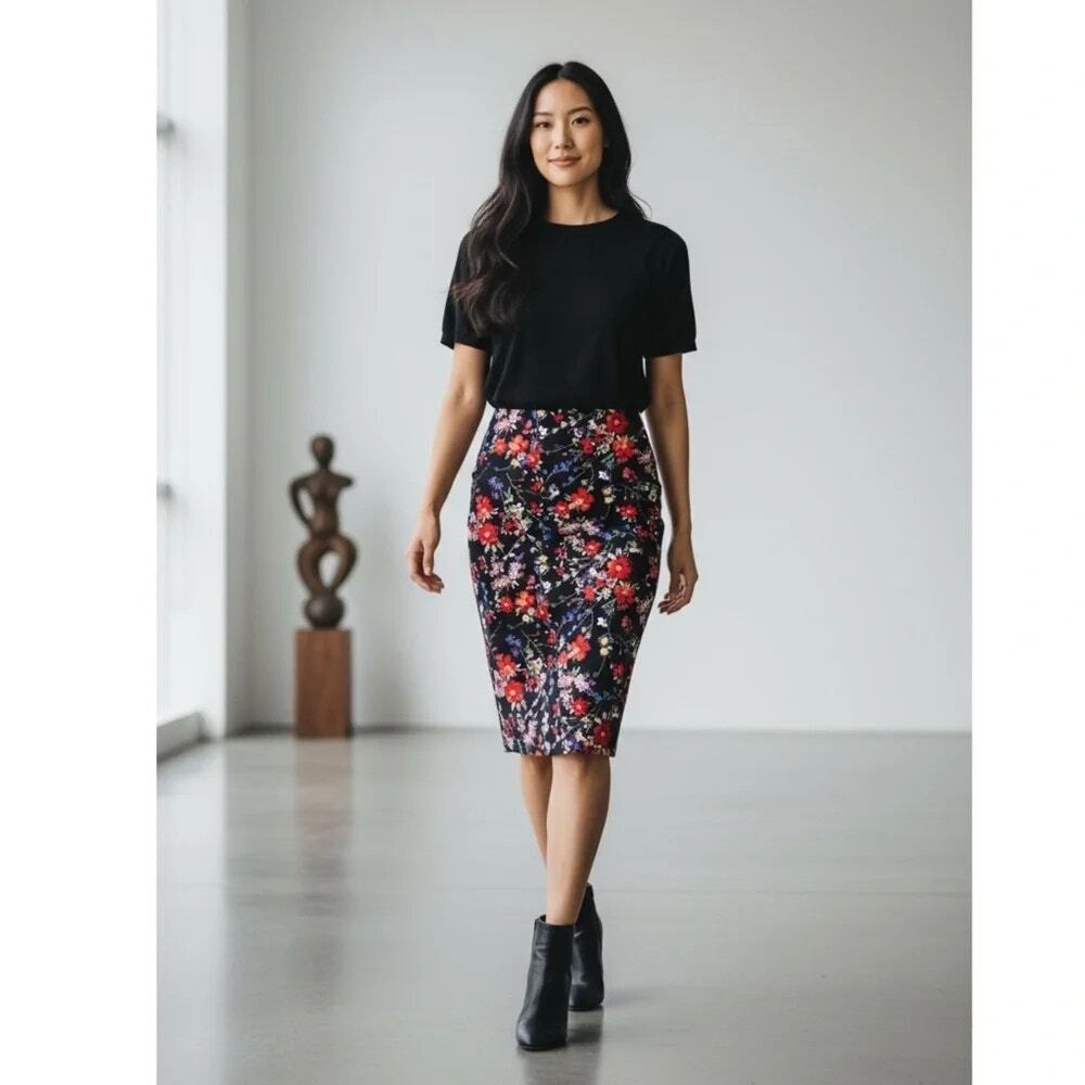 Express Bright Floral sprint Midi Skirt Sz 0 Colorful Corp Business